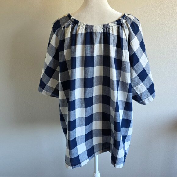 Uniqlo JW Anderson Navy  White Check Top Blouse Cotton Linen Boho Women Size XXL - Picture 6 of 8